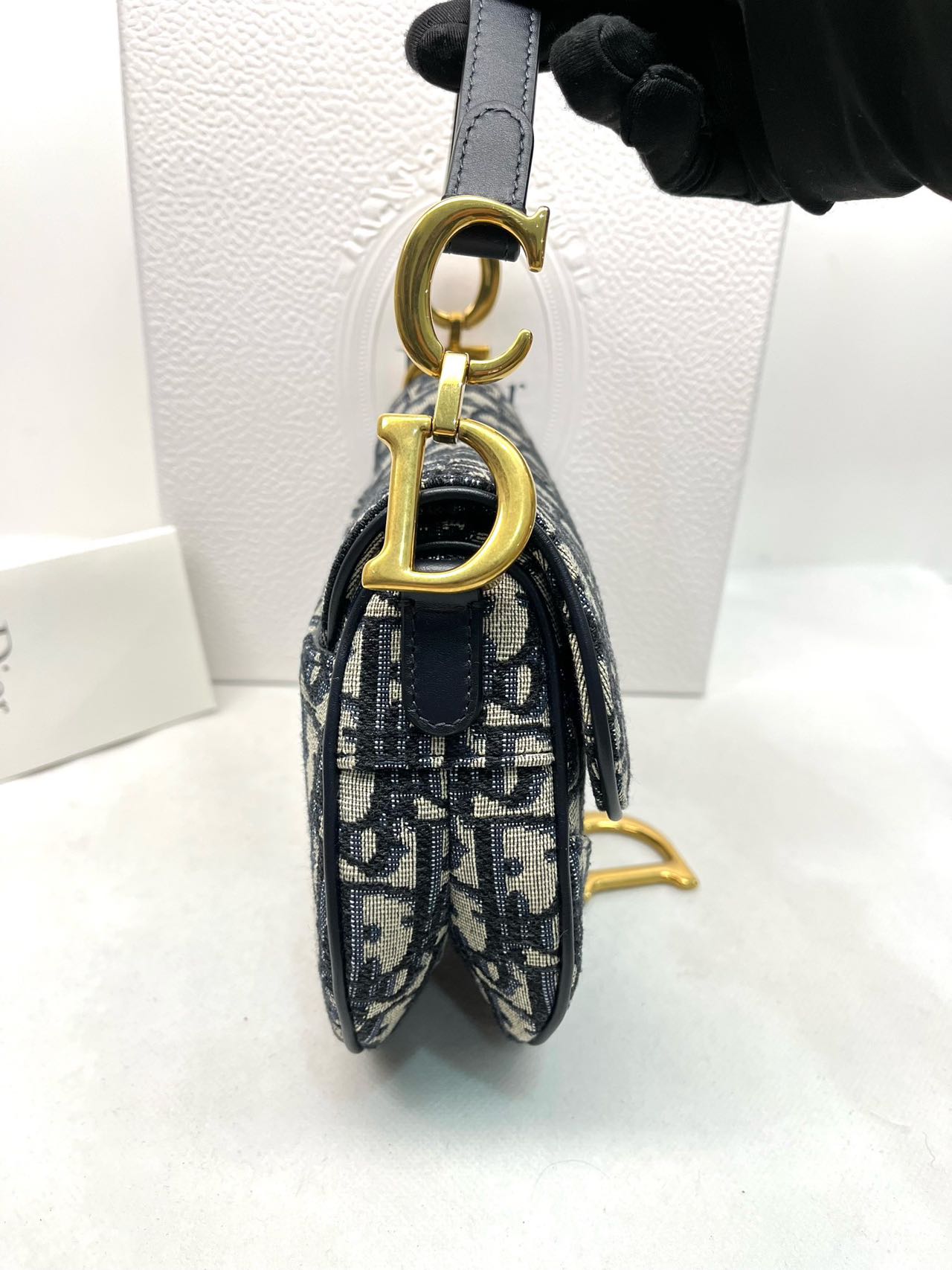 Pre-owned Certified Dior Mini Saddle in Blue Oblique Canvas, 2018, w/ full set