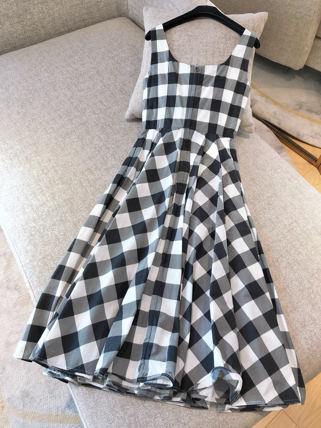 Pre-owned Dolce & Gabbana Long Summer Dress Black & White checkers, Size 38