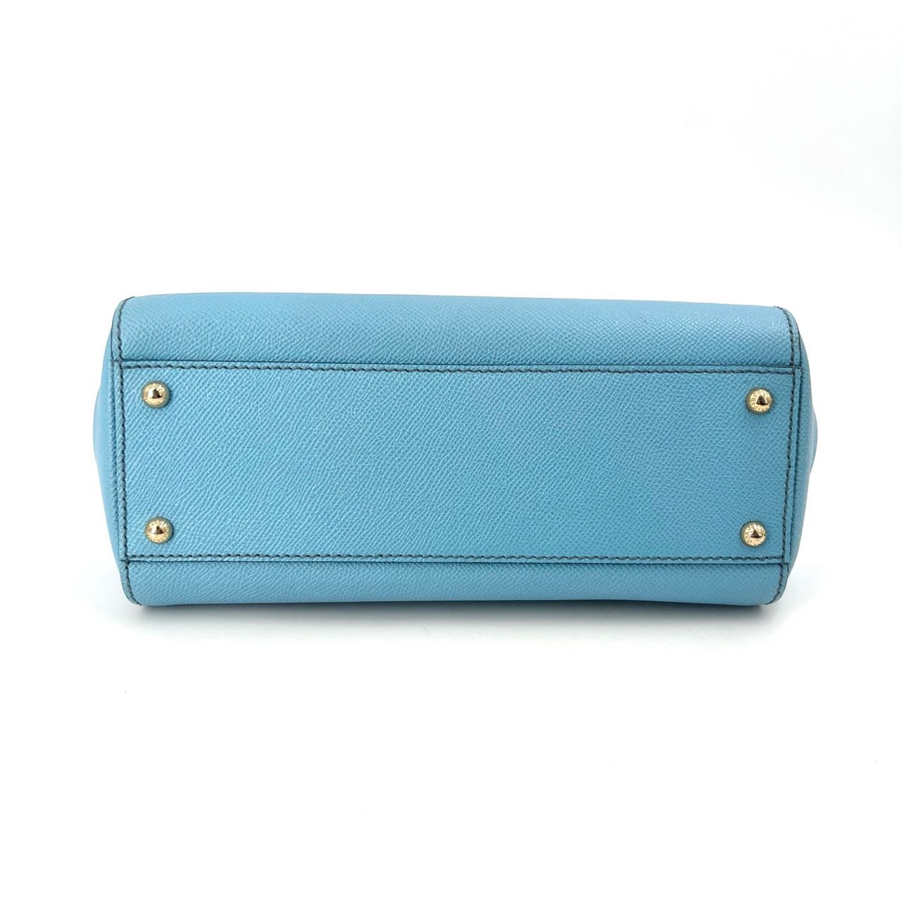 Pre-owned Certified D&G Dolce & Gabbana Large Sicily Handbag in Light Blue Calfskin with Golden Hardware, w/ dust bag, strap