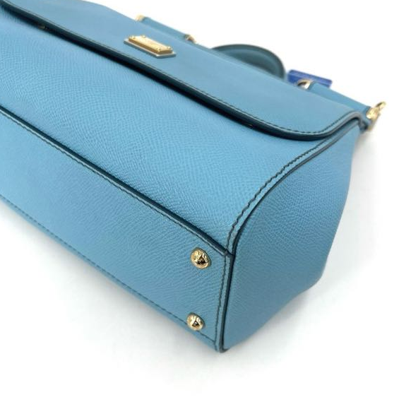 Pre-owned Certified D&G Dolce & Gabbana Large Sicily Handbag in Light Blue Calfskin with Golden Hardware, w/ dust bag, strap