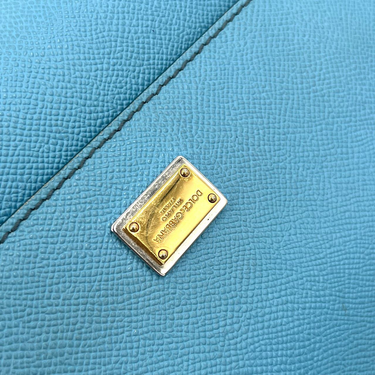 Pre-owned Certified D&G Dolce & Gabbana Large Sicily Handbag in Light Blue Calfskin with Golden Hardware, w/ dust bag, strap