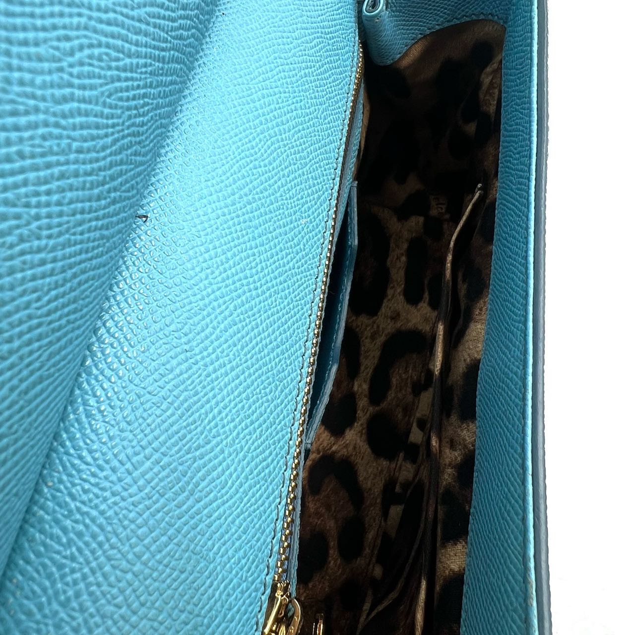 Pre-owned Certified D&G Dolce & Gabbana Large Sicily Handbag in Light Blue Calfskin with Golden Hardware, w/ dust bag, strap