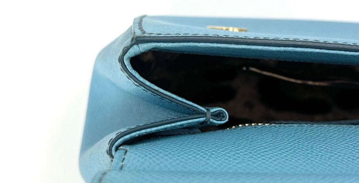 Pre-owned Certified D&G Dolce & Gabbana Large Sicily Handbag in Light Blue Calfskin with Golden Hardware, w/ dust bag, strap