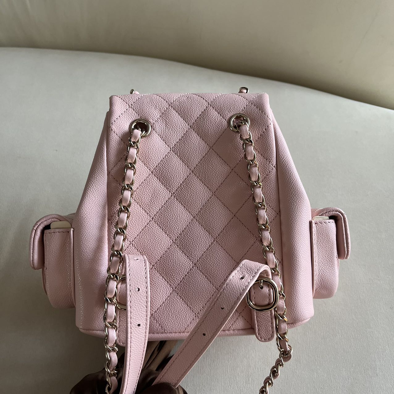 Pre-owned Brand New Chanel 23K Small Duma Backpack in Sakura Pink Caviar Leather with Light Gold Hardware, 2023, Full Set