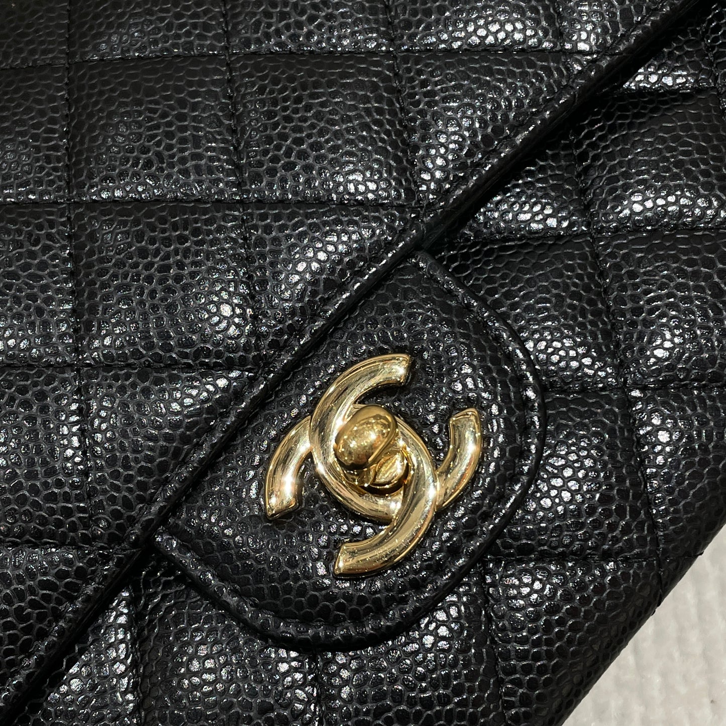 Pre-owned Certified Chanel Medium CF Double Classic Flap in Black Caviar Leather with Golden Hardware, 2021, w/ full set