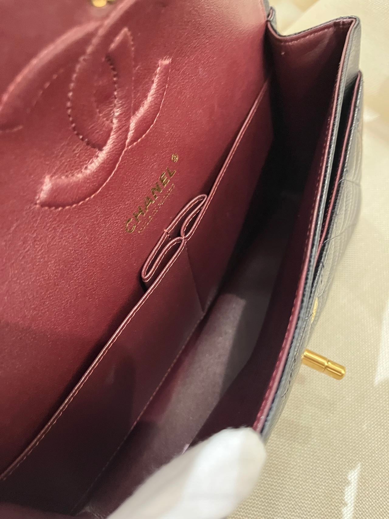 Pre-owned Certified Chanel Medium CF Double Classic Flap in Black Caviar Leather with Golden Hardware, 2021, w/ full set