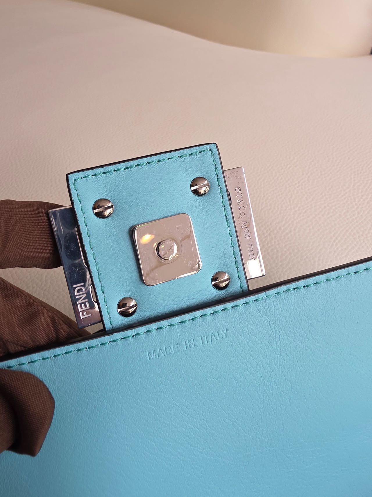 Pre-owned Certified Fendi x Tiffany Co. Special Edition Baguette Medium in Tiffany Blue Calfskin with Silver Hardware, w/ store tag, dust bag