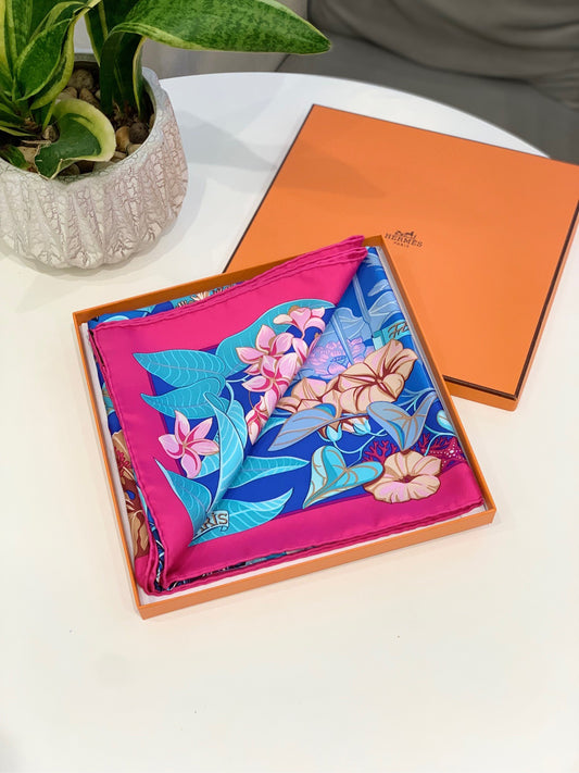 Pre-owned Certified Hermes Silk Scarf "Flamingo Party", 90x90, w/ box