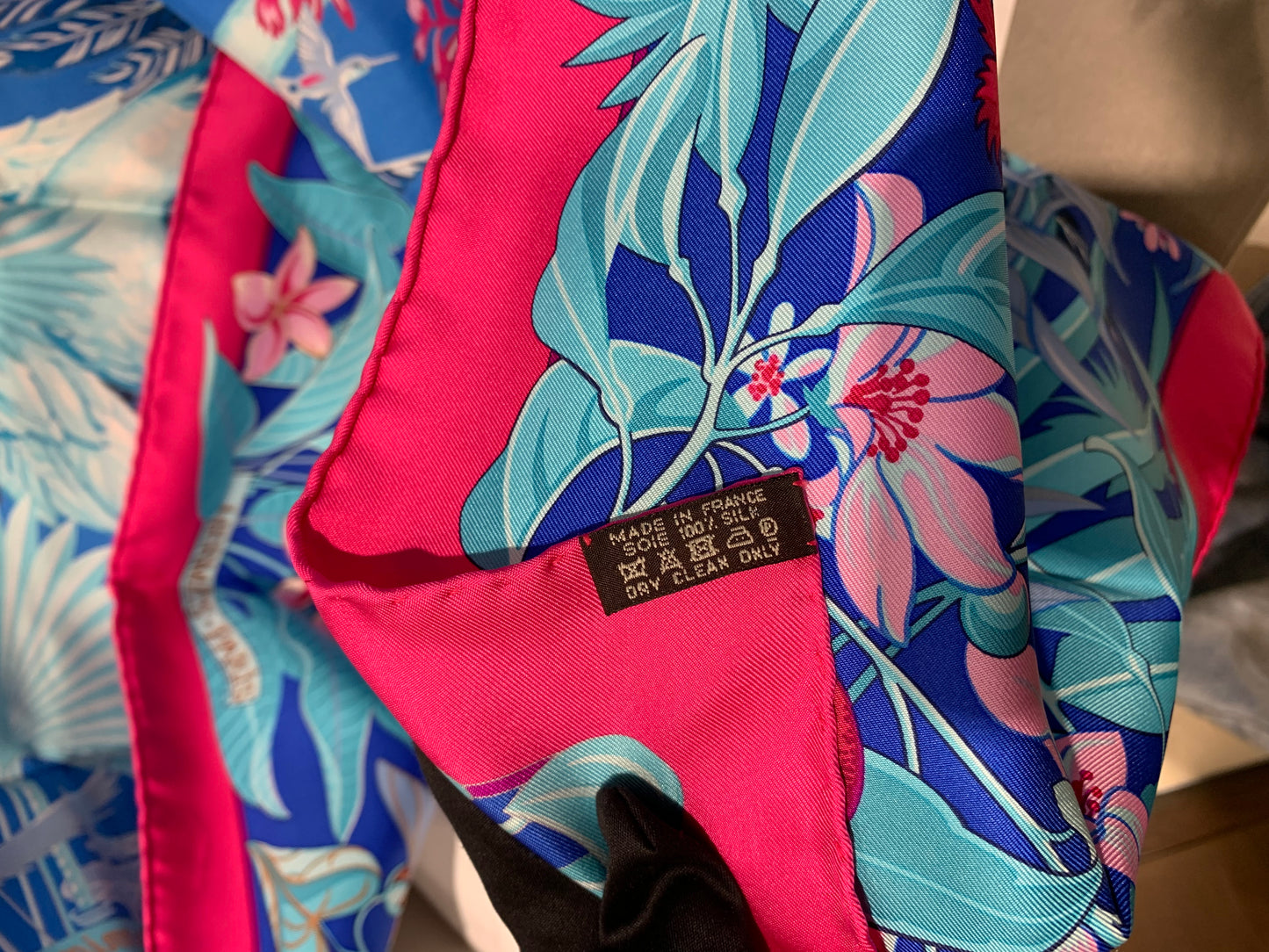 Pre-owned Certified Hermes Silk Scarf "Flamingo Party", 90x90, w/ box