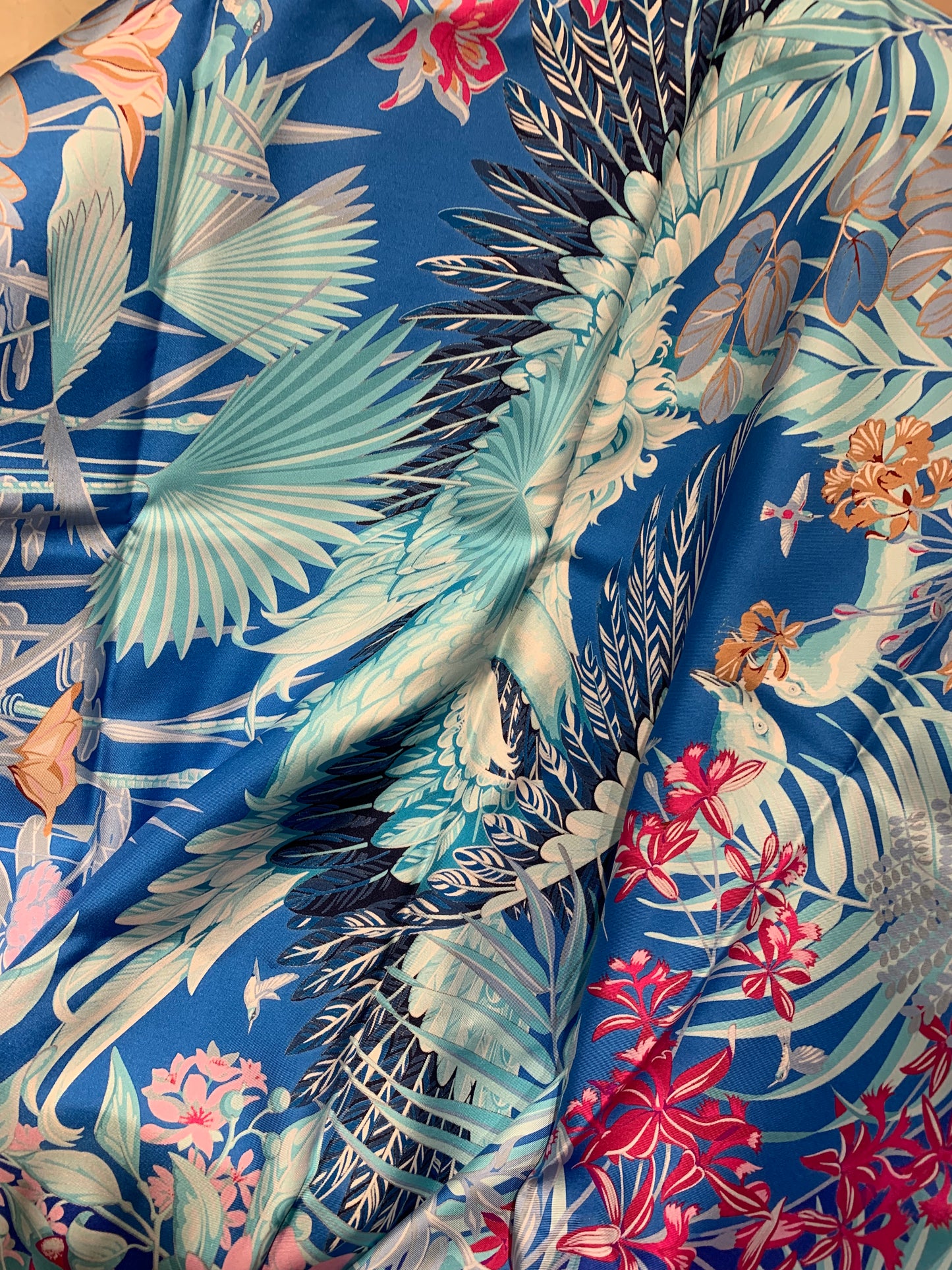 Pre-owned Certified Hermes Silk Scarf "Flamingo Party", 90x90, w/ box