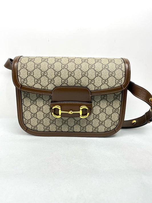 Pre-owned Certified Gucci 1955 Horsebit Shoulder Bag in GG Supreme Canvas, 2020