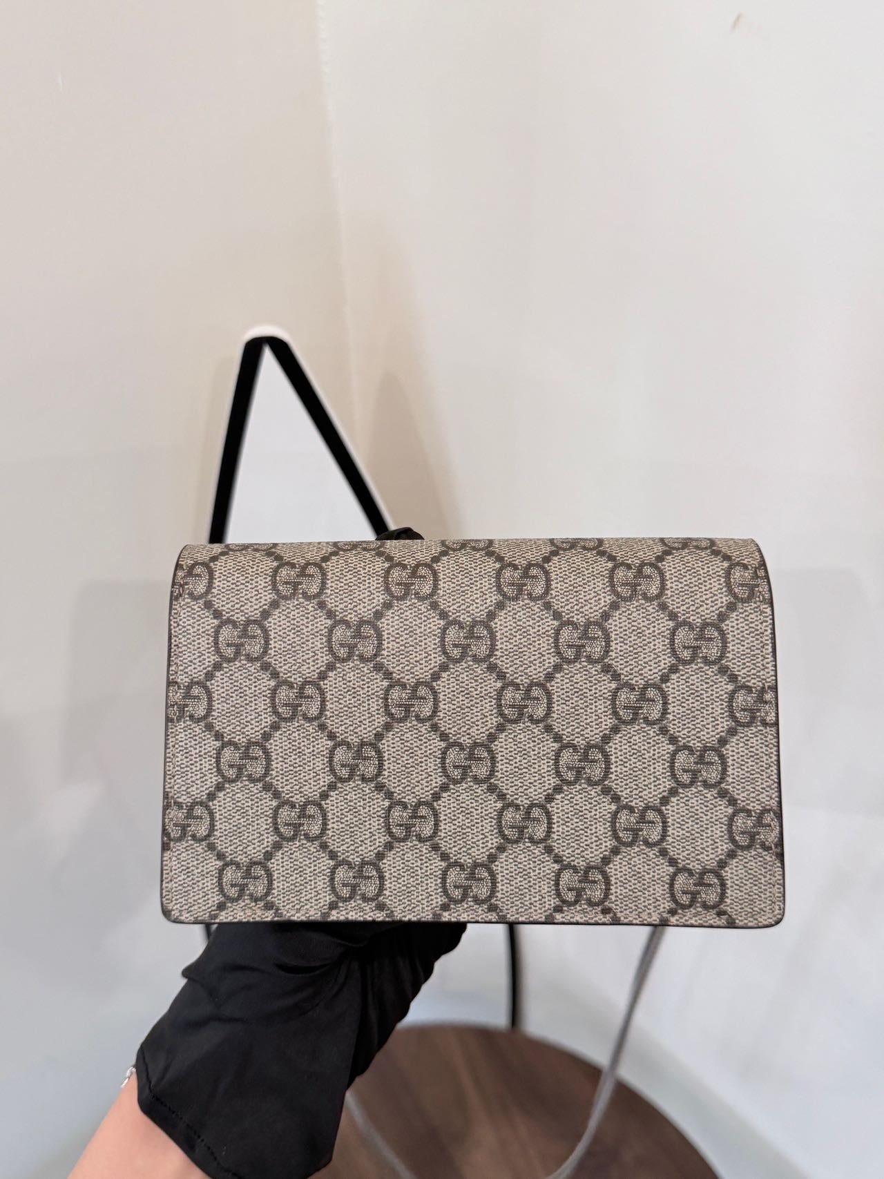 Pre-owned Certified Gucci Mini Dionysus Shoulder Bag in Ebony GG Supreme Canvas with Silver Hardware