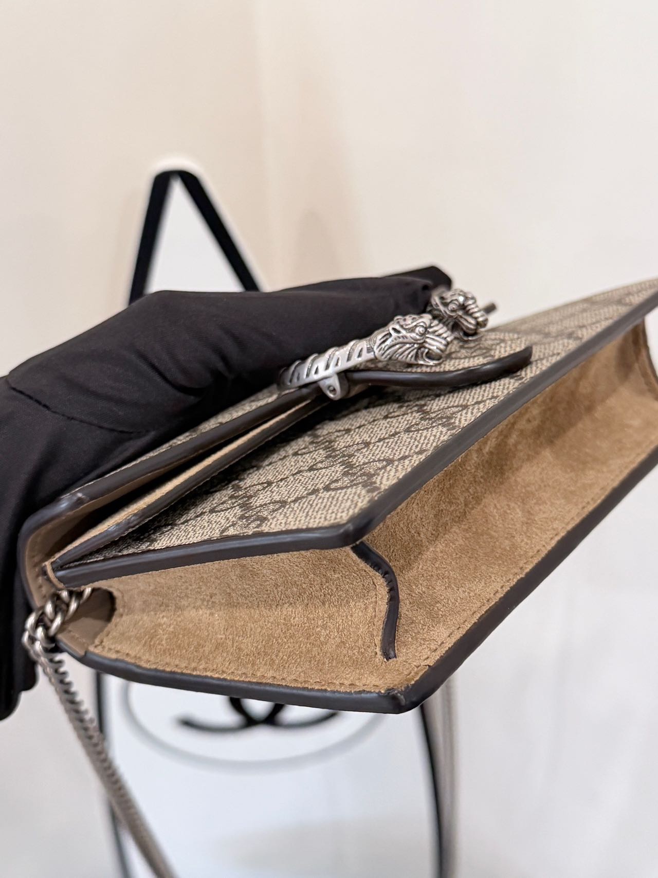 Pre-owned Certified Gucci Mini Dionysus Shoulder Bag in Ebony GG Supreme Canvas with Silver Hardware