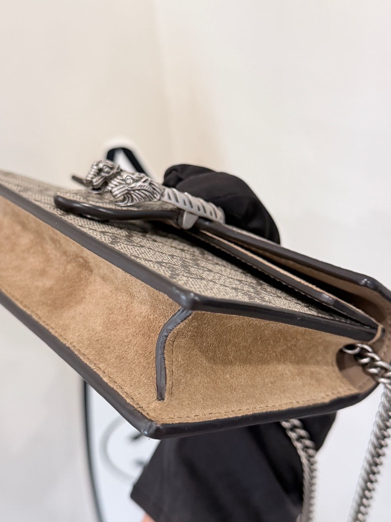 Pre-owned Certified Gucci Mini Dionysus Shoulder Bag in Ebony GG Supreme Canvas with Silver Hardware