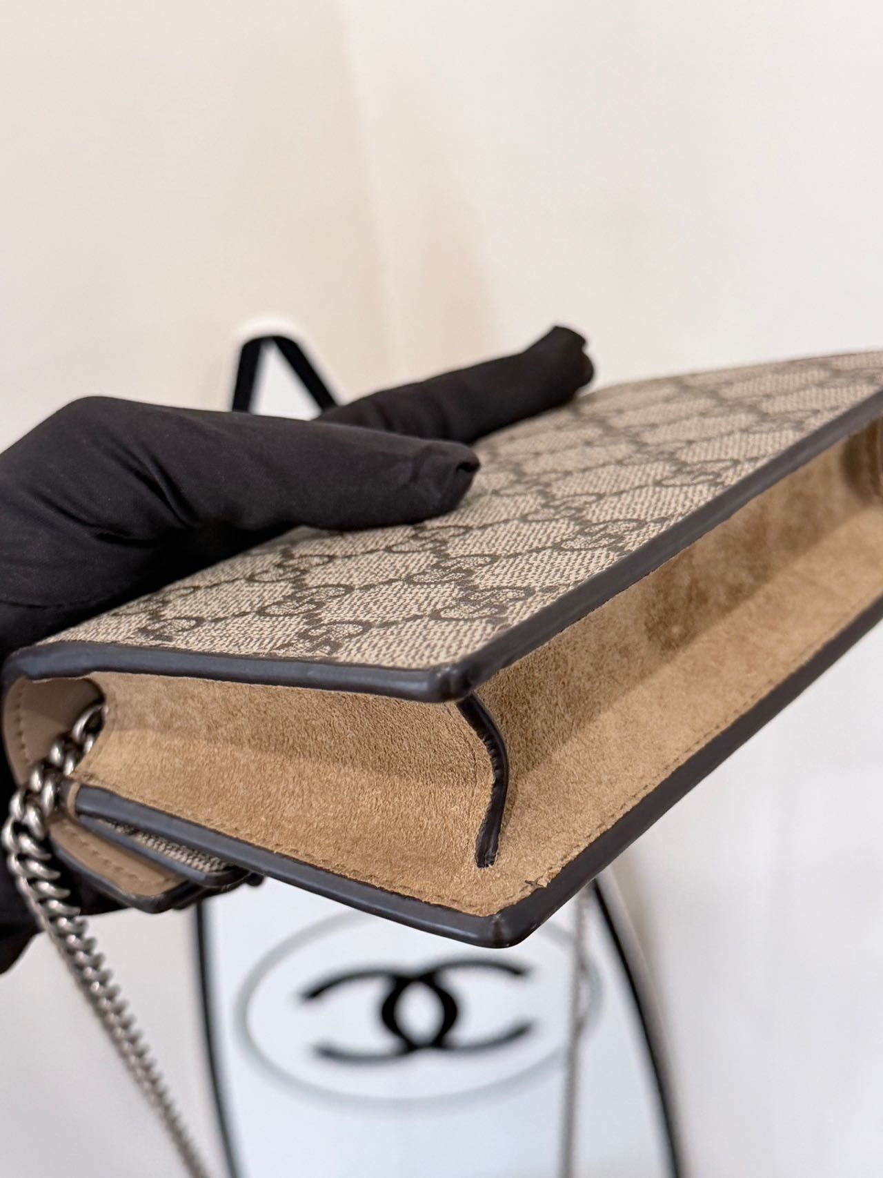 Pre-owned Certified Gucci Mini Dionysus Shoulder Bag in Ebony GG Supreme Canvas with Silver Hardware