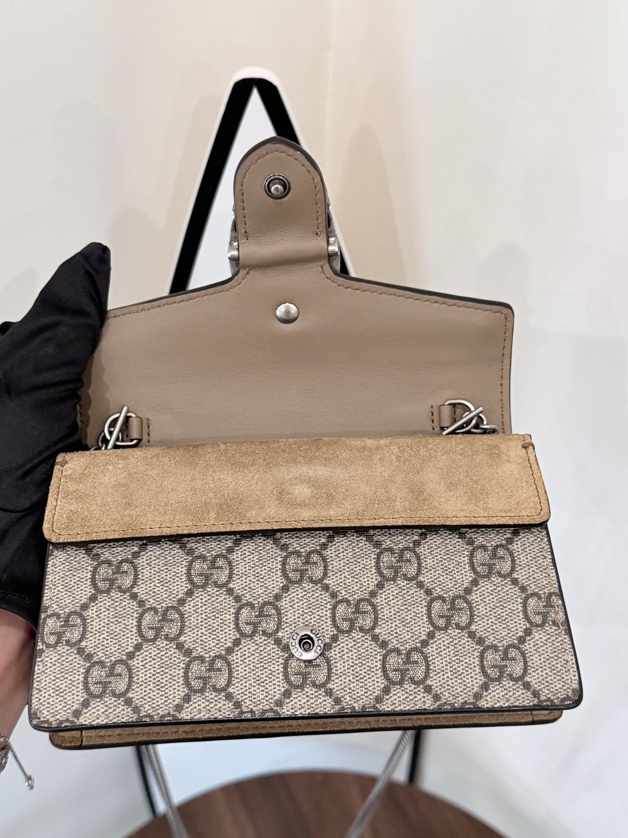 Pre-owned Certified Gucci Mini Dionysus Shoulder Bag in Ebony GG Supreme Canvas with Silver Hardware