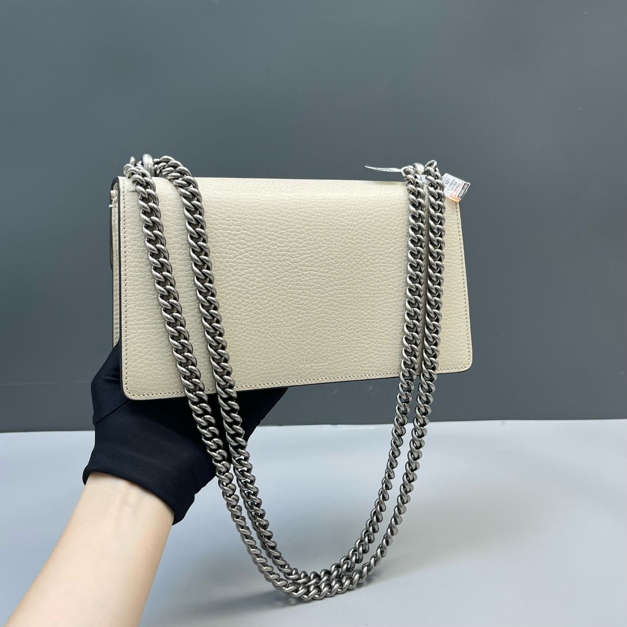 Pre-owned Certified Gucci Small Dionysus Shoulder Bag in White Leather  with Blue Enamel Hardware