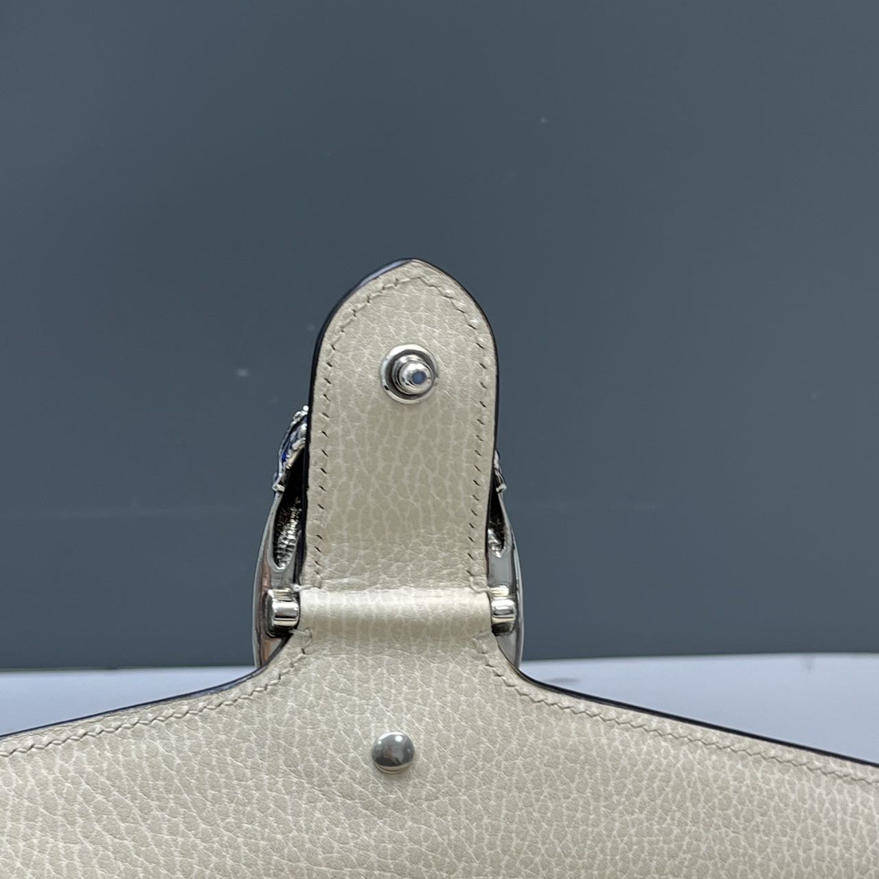 Pre-owned Certified Gucci Small Dionysus Shoulder Bag in White Leather  with Blue Enamel Hardware