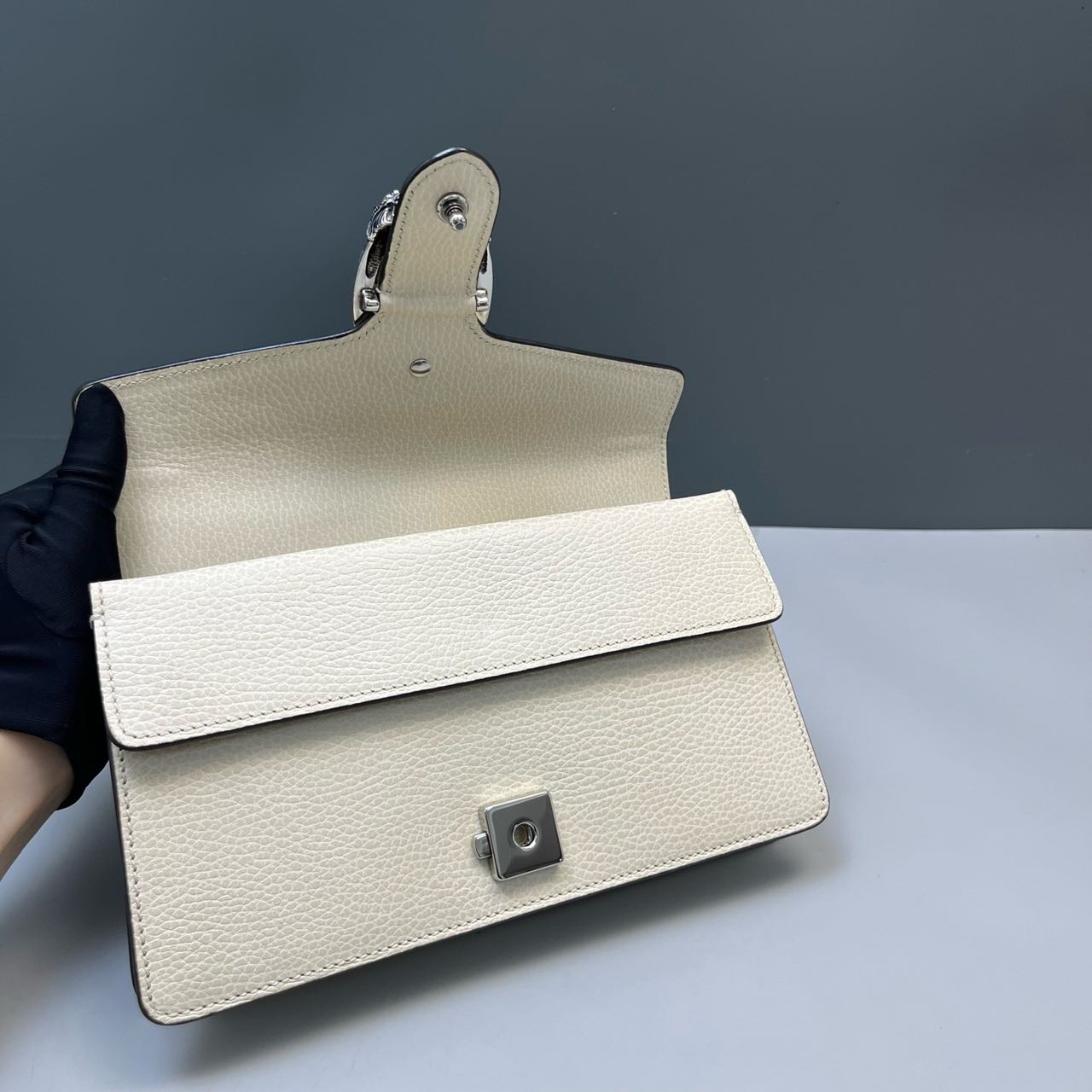 Pre-owned Certified Gucci Small Dionysus Shoulder Bag in White Leather  with Blue Enamel Hardware