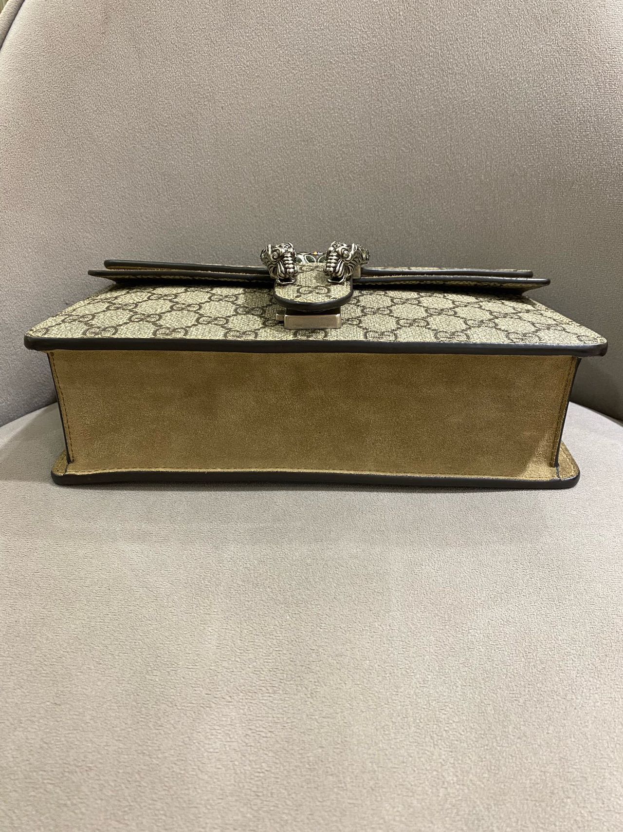 Pre-owned Certified Gucci Dionysus Small in Etoupe GG Supreme Coated Canvas with Crystal Hardware, 2021, w/ Dust  bag