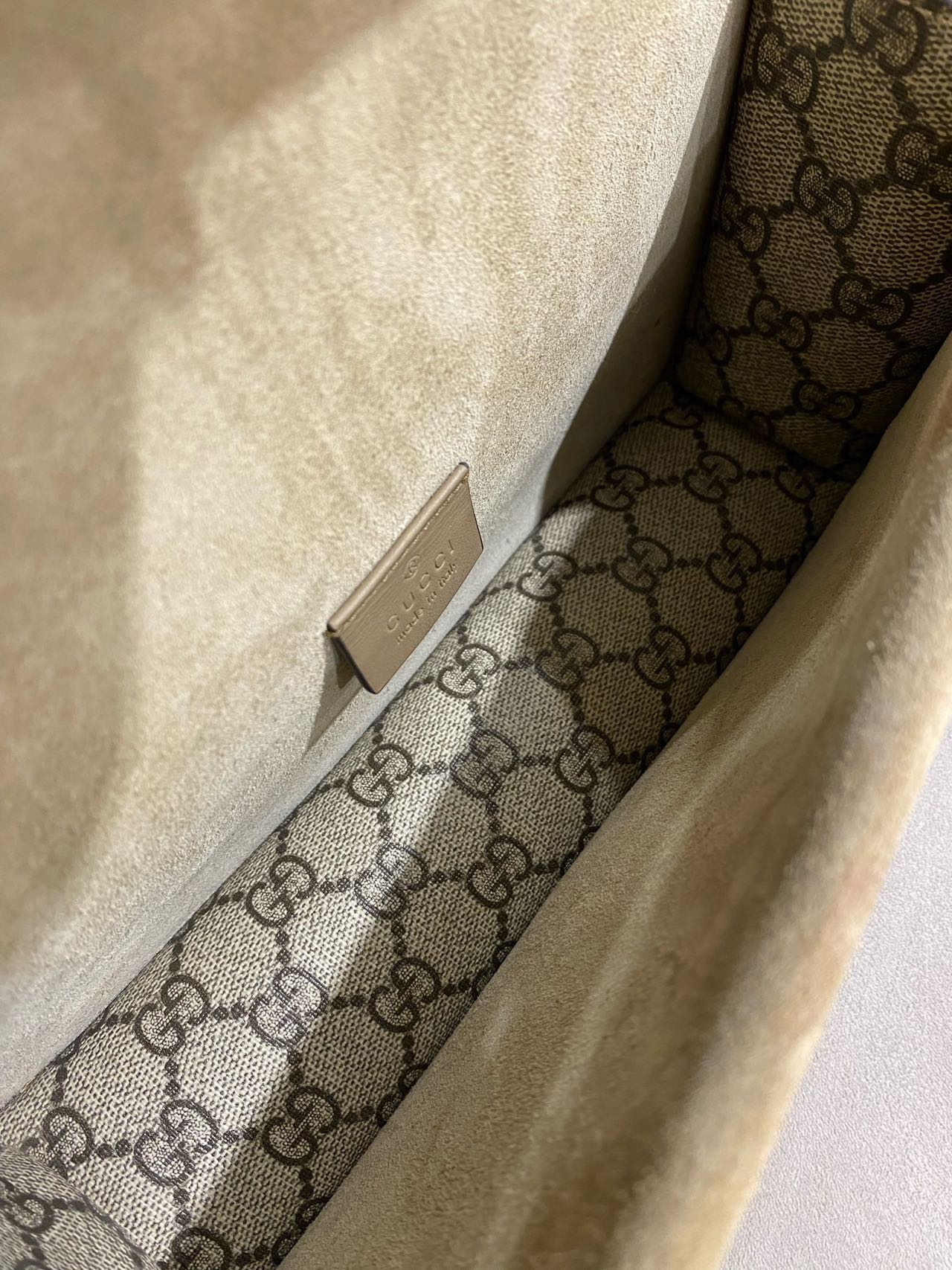 Pre-owned Certified Gucci Dionysus Small in Etoupe GG Supreme Coated Canvas with Crystal Hardware, 2021, w/ Dust  bag