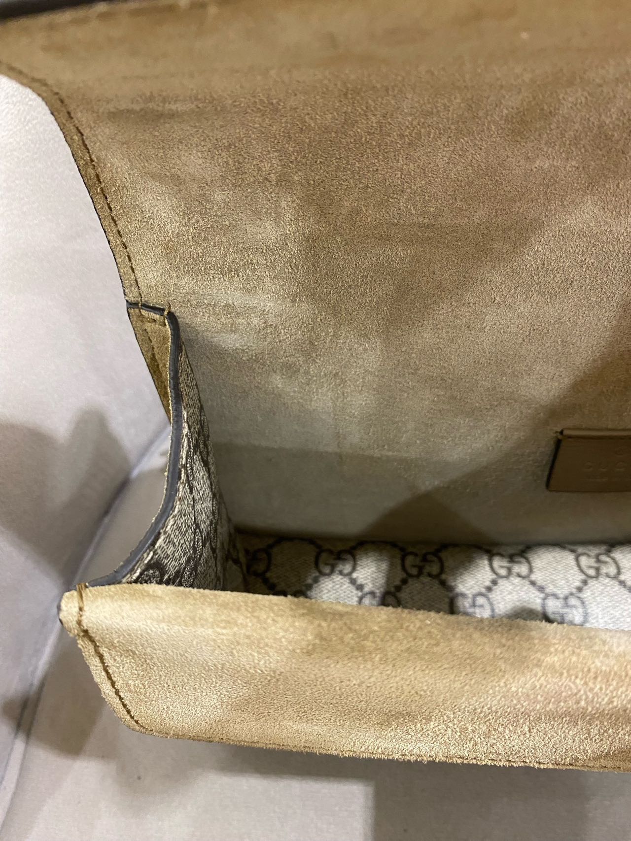 Pre-owned Certified Gucci Dionysus Small in Etoupe GG Supreme Coated Canvas with Crystal Hardware, 2021, w/ Dust  bag