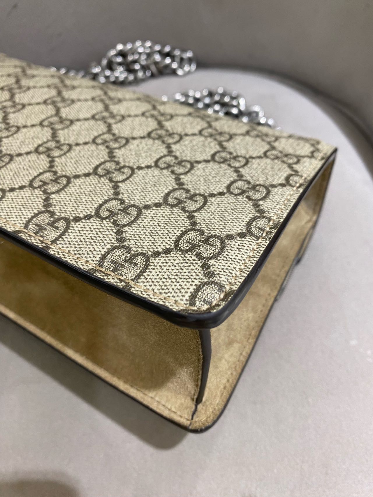 Pre-owned Certified Gucci Dionysus Small in Etoupe GG Supreme Coated Canvas with Crystal Hardware, 2021, w/ Dust  bag