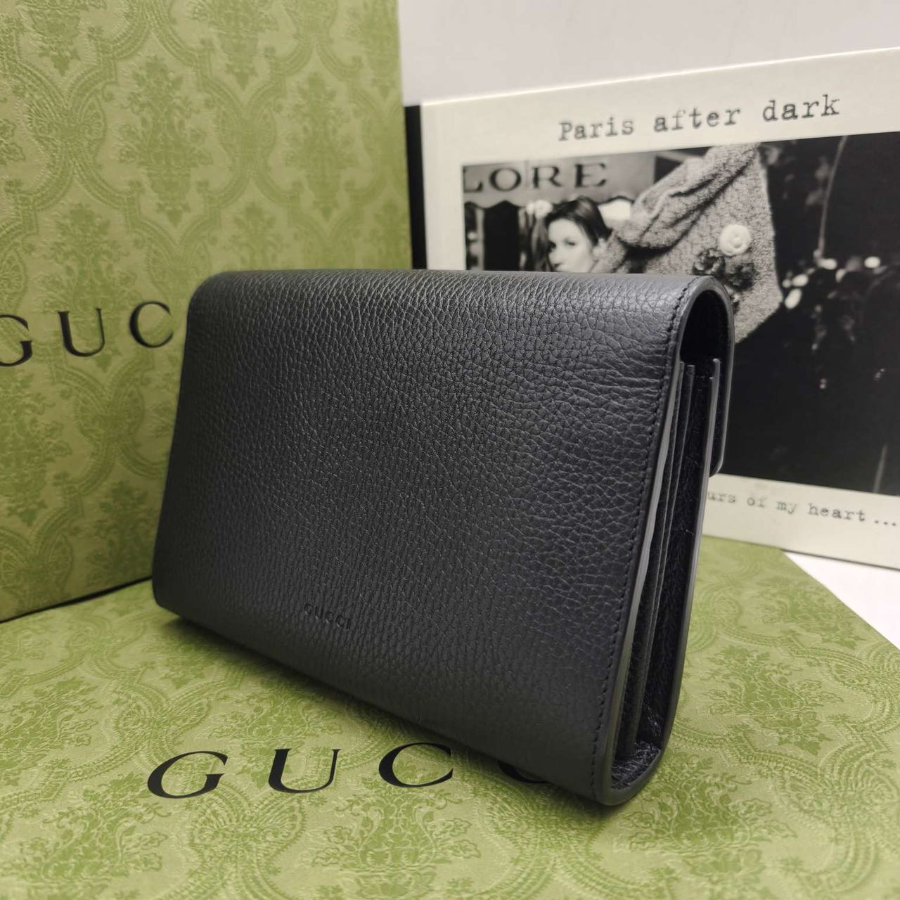 Pre-owned Certified Gucci Dionysus Wallet on Chain in Black Grained Leather with Crystal Hardware, w/full set