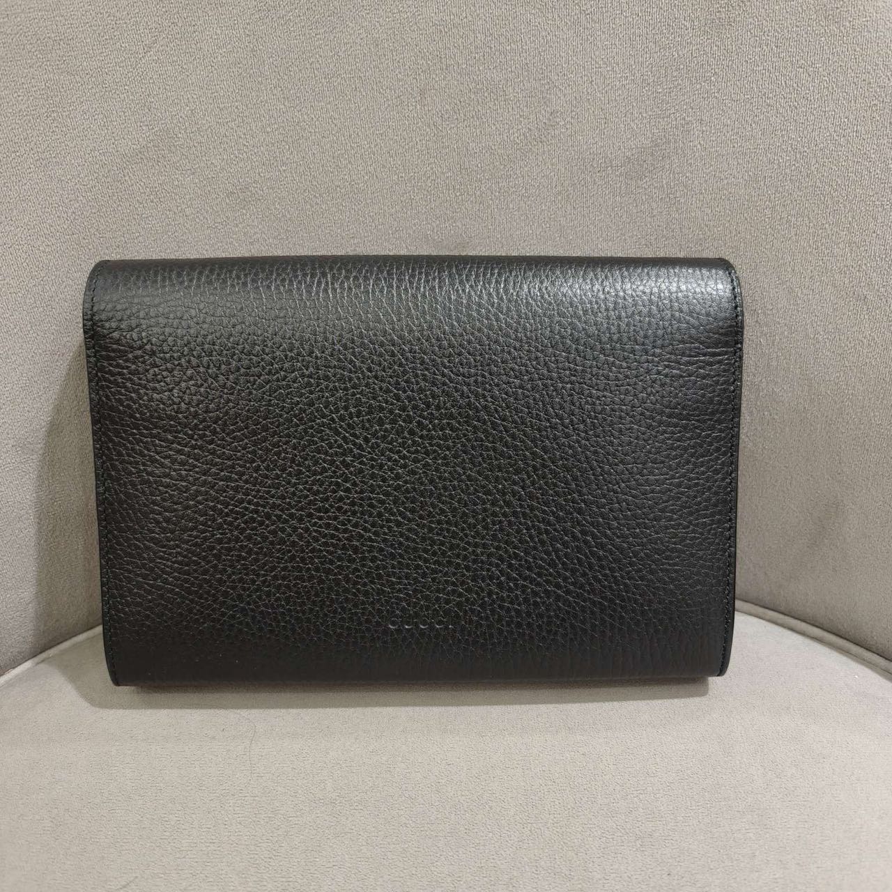 Pre-owned Certified Gucci Dionysus Wallet on Chain in Black Grained Leather with Crystal Hardware, w/full set
