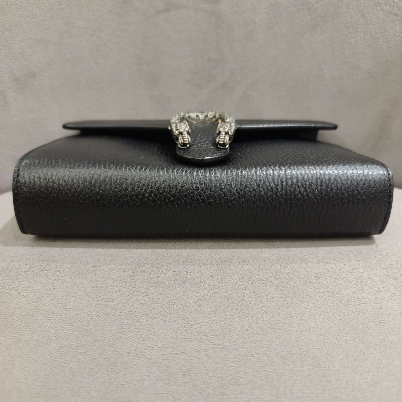 Pre-owned Certified Gucci Dionysus Wallet on Chain in Black Grained Leather with Crystal Hardware, w/full set