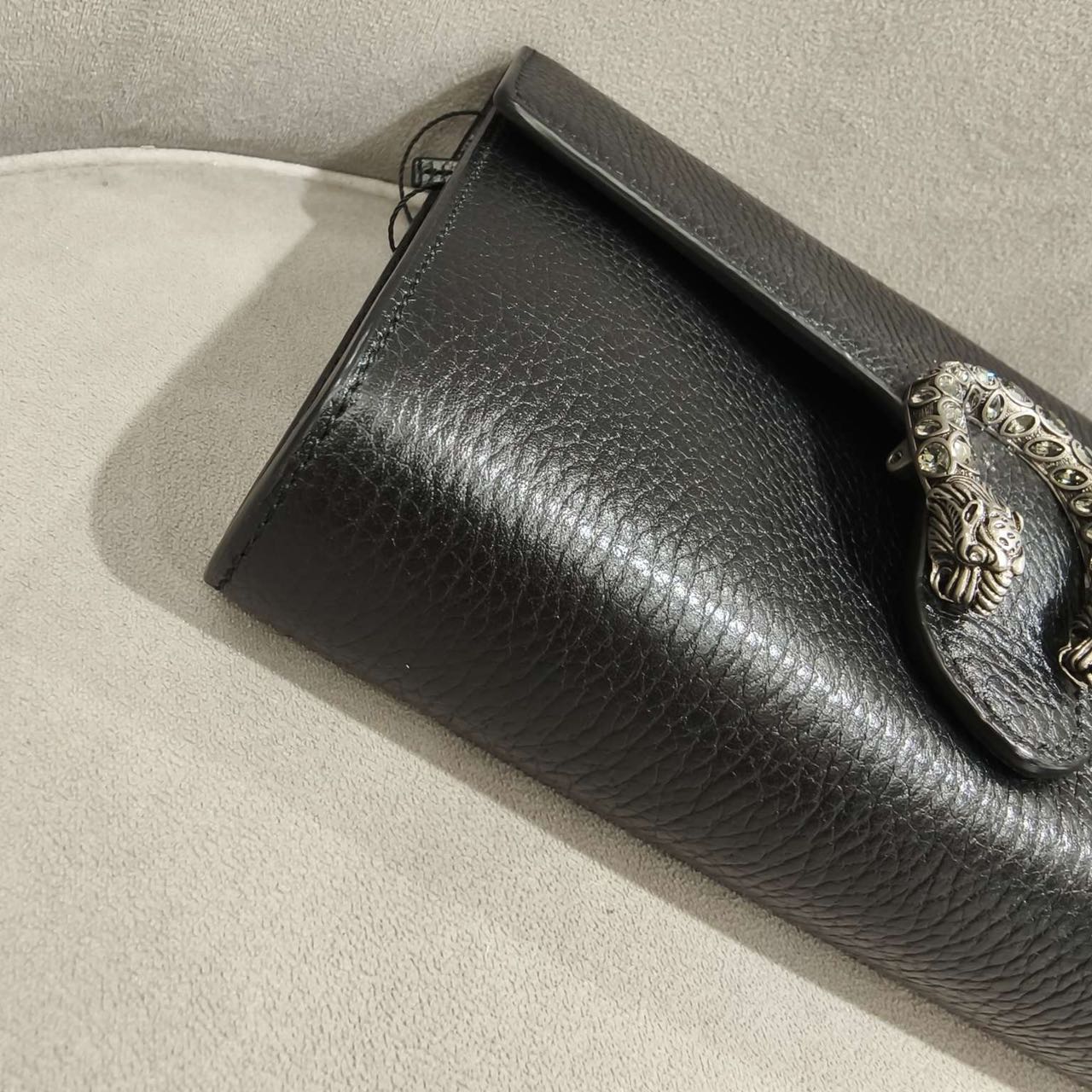Pre-owned Certified Gucci Dionysus Wallet on Chain in Black Grained Leather with Crystal Hardware, w/full set