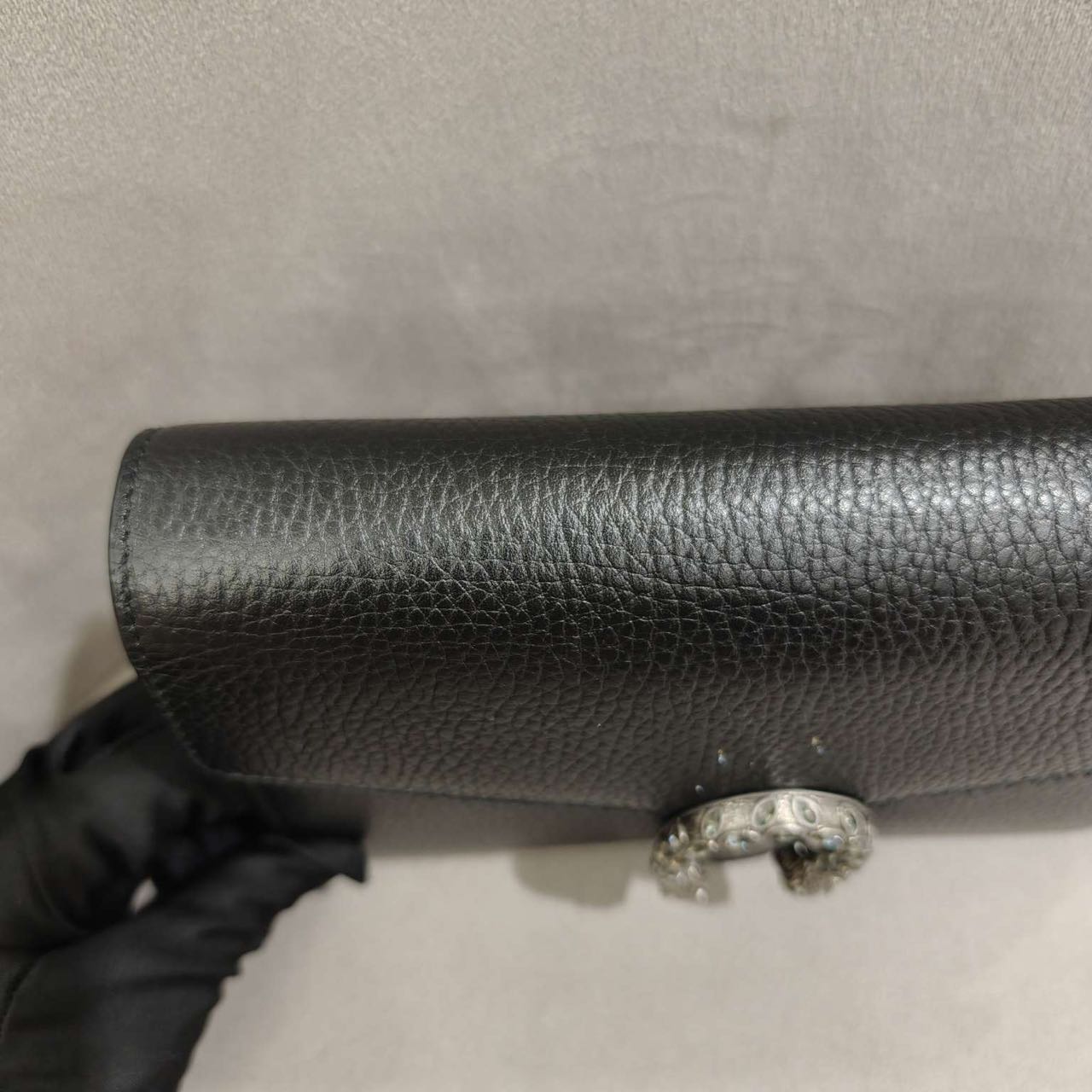 Pre-owned Certified Gucci Dionysus Wallet on Chain in Black Grained Leather with Crystal Hardware, w/full set