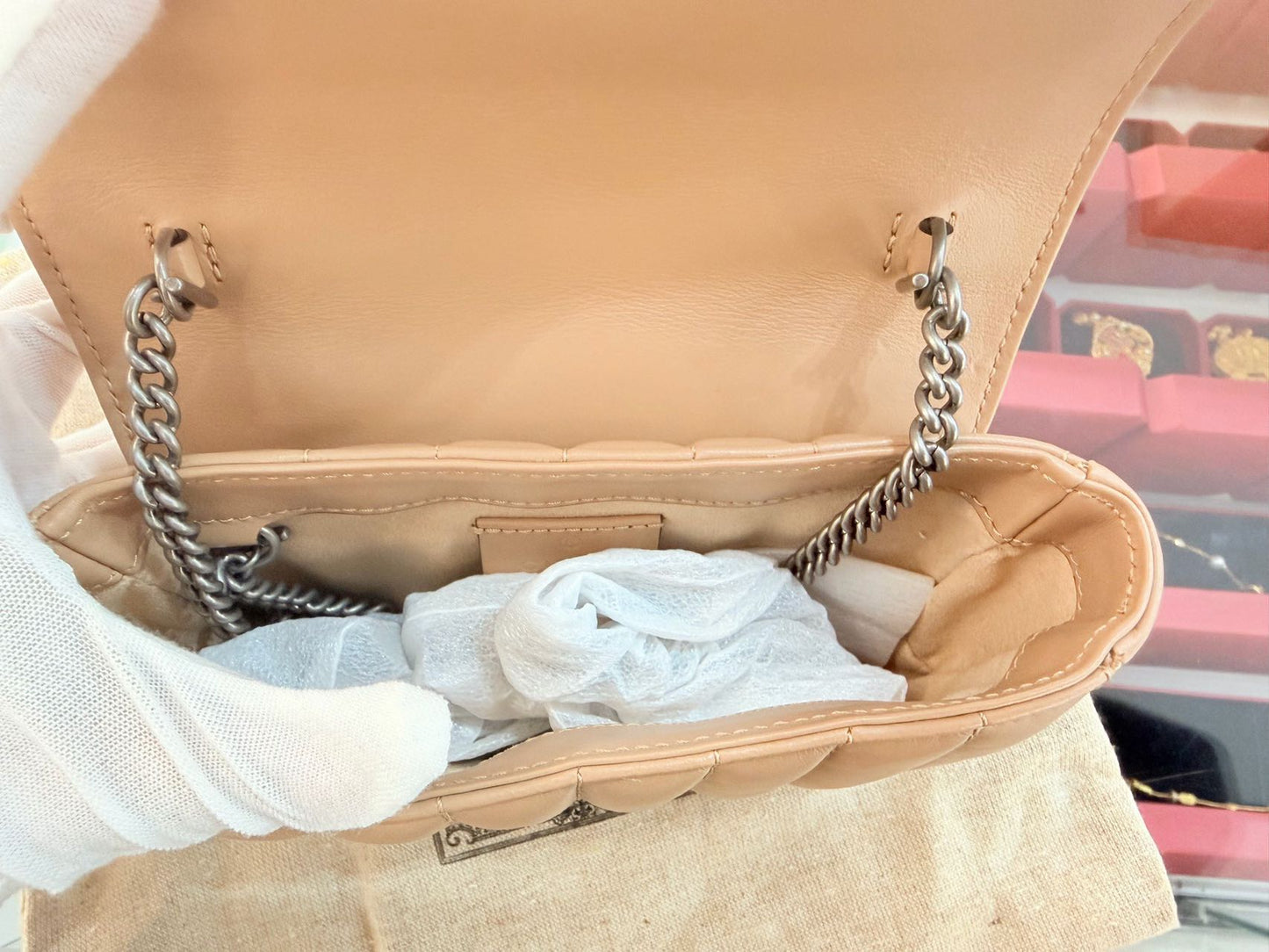 Pre-owned Certified Gucci Mini Marmont Shoulder Bag in Brown Calfskin with Silver Hardware