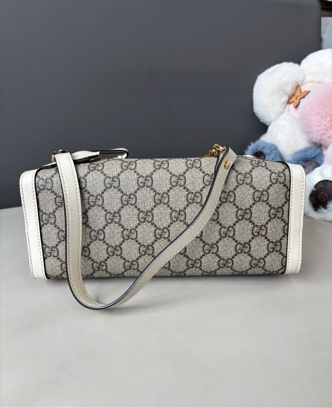 Pre-owned Certified Gucci Small Padlock Shoulder Bag in GG Supreme Coated Canvas with Golden Hardware