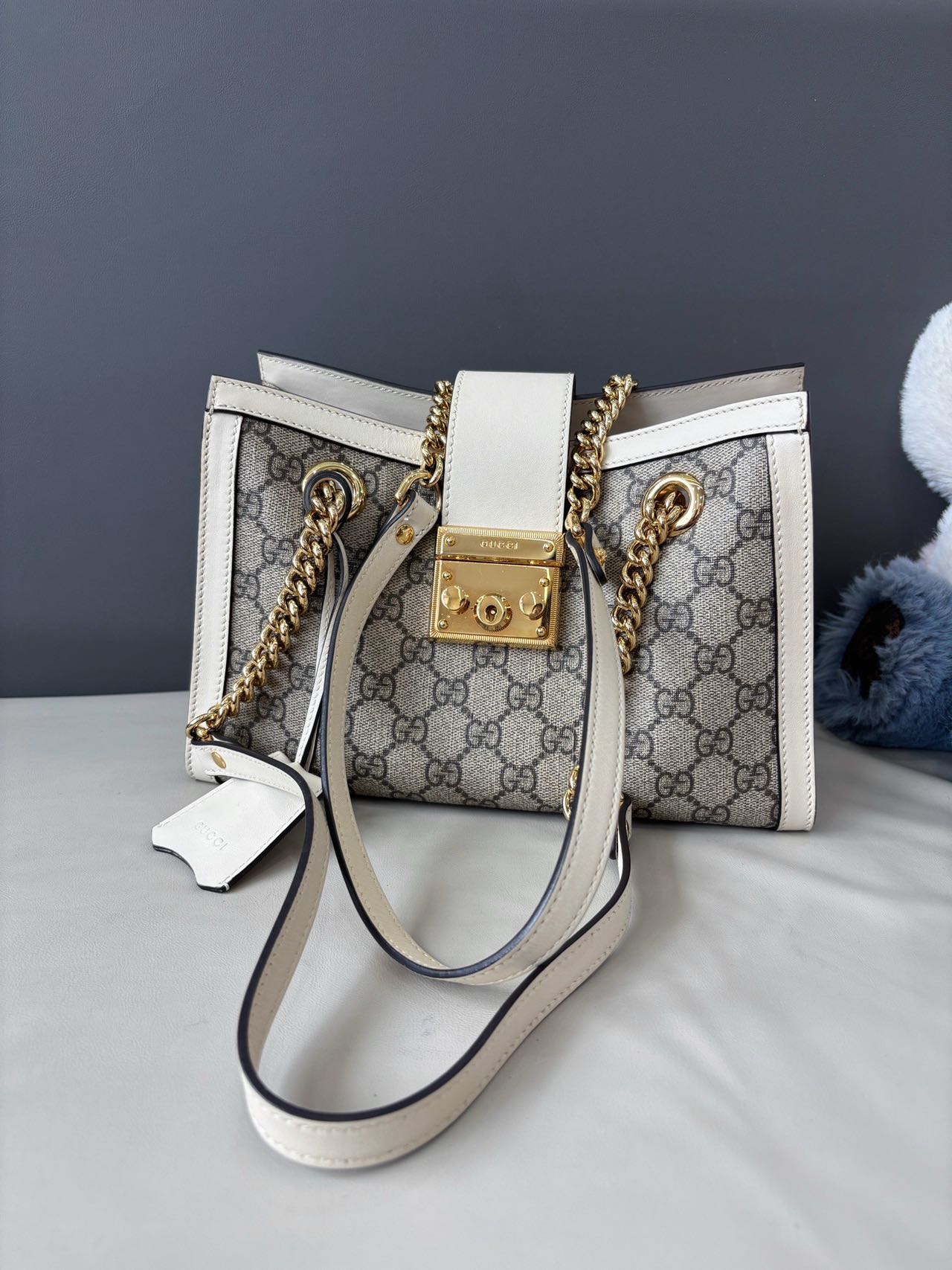 Pre-owned Certified Gucci Small Padlock Shoulder Bag in GG Supreme Coated Canvas with Golden Hardware