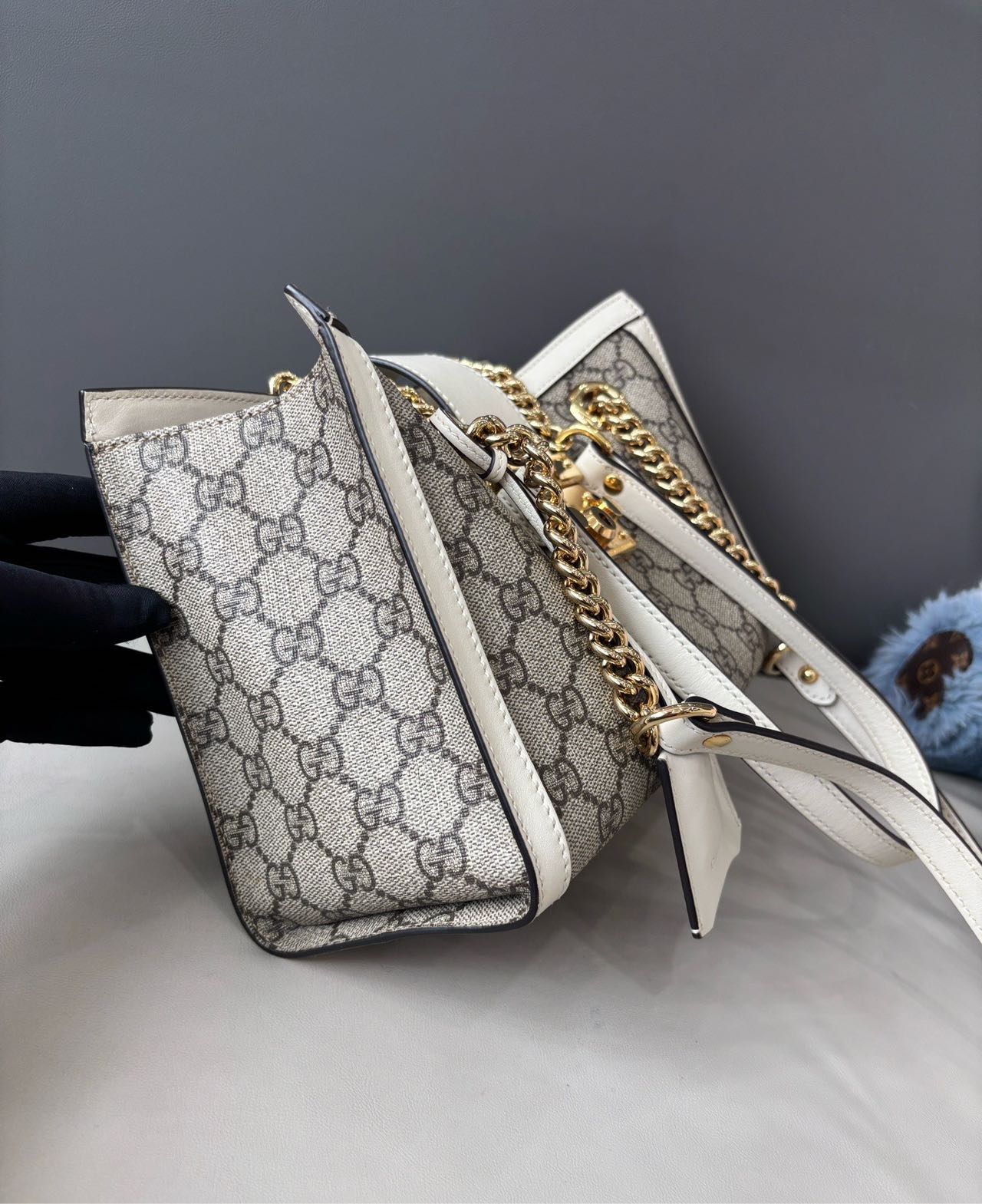 Pre-owned Certified Gucci Small Padlock Shoulder Bag in GG Supreme Coated Canvas with Golden Hardware