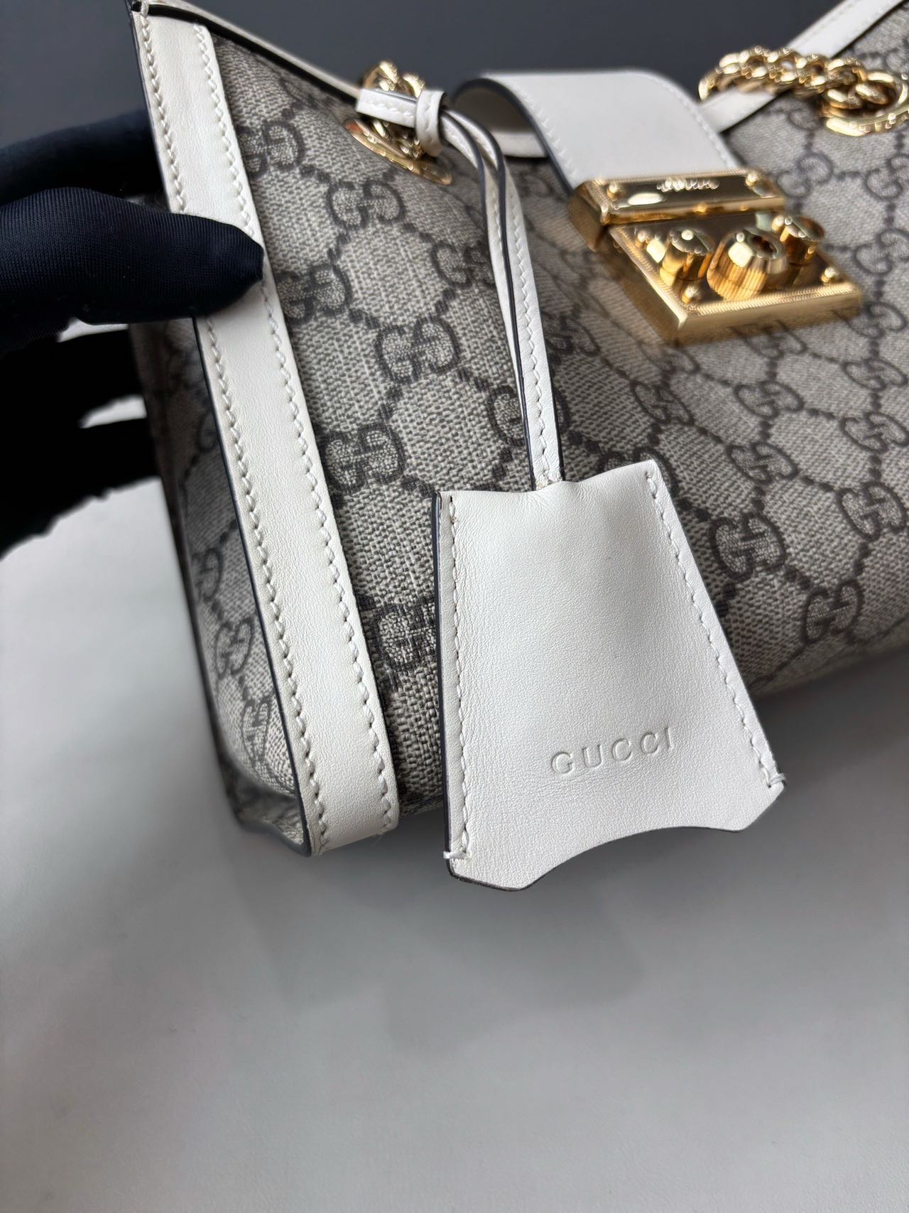 Pre-owned Certified Gucci Small Padlock Shoulder Bag in GG Supreme Coated Canvas with Golden Hardware