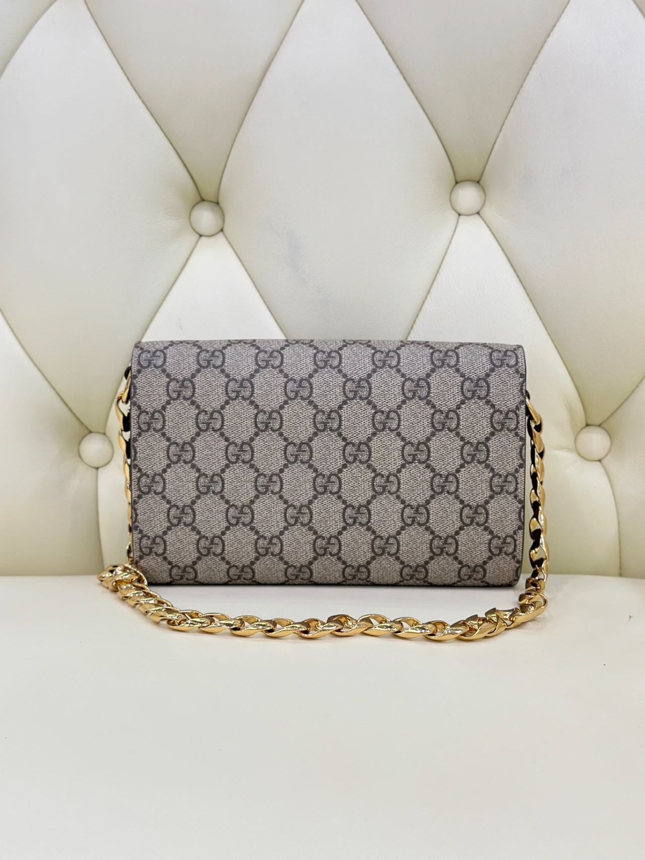 Pre-owned Certified Gucci Wallet on Chain in GG Supreme Coated Canvas with Golden Hardware, 2023