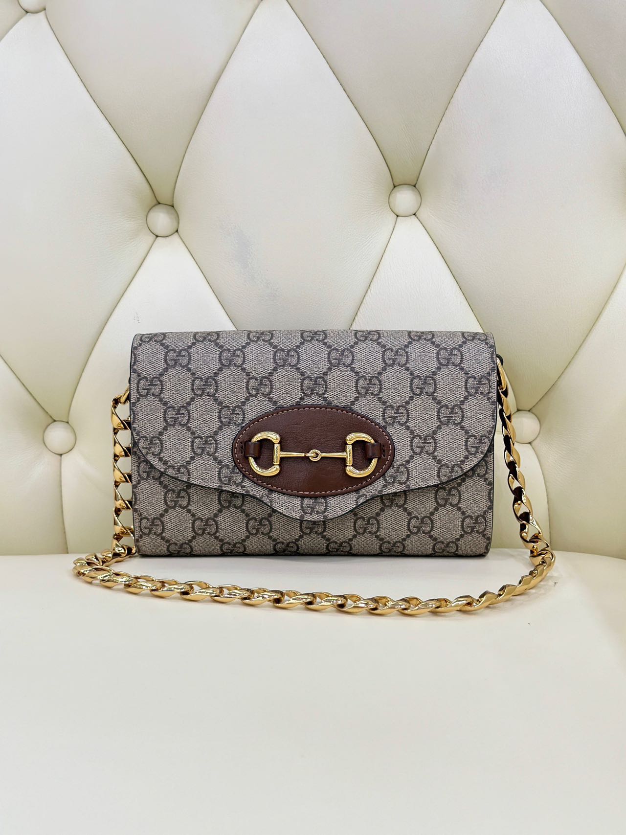 Pre-owned Certified Gucci Wallet on Chain in GG Supreme Coated Canvas with Golden Hardware, 2023