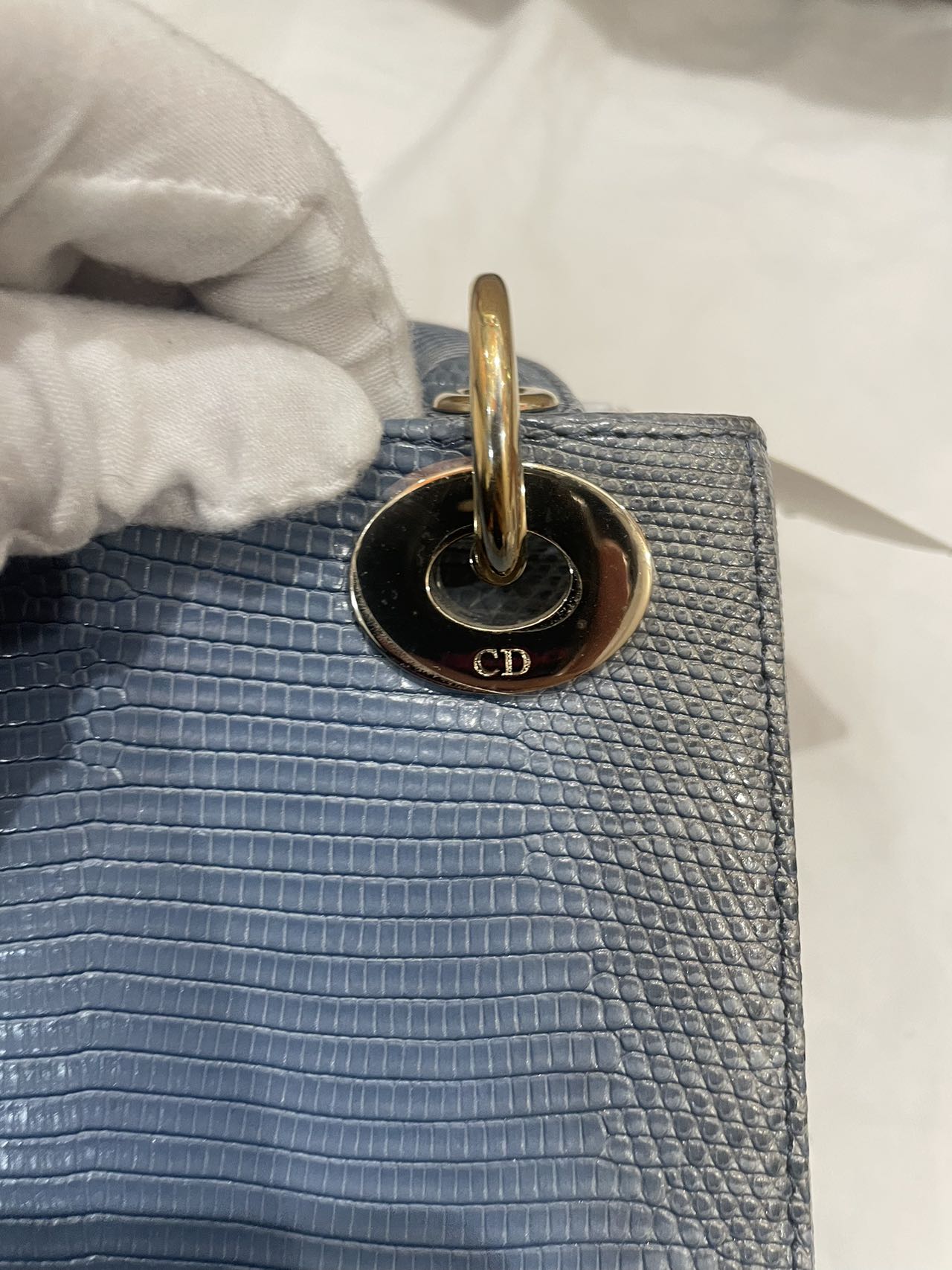 Pre-owned Certified Dior Mini Lady Dior Natural Rare Lizard Skin Blue Ombre Light Golden Hardware, 2022, w/ Full Set