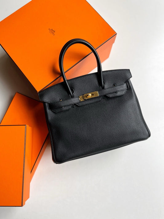 Pre-owned Hermes Birkin 30 Black Togo Golden Hw, 2012, w/ lock&key with clochette, dust bag