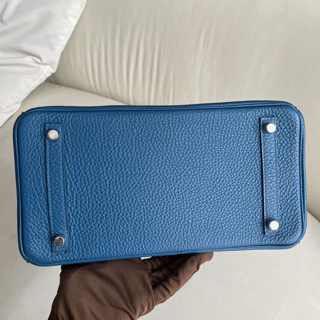 Pre-owned Certified Hermes Birkin 30 Bleu de Galice S7 Togo Leather Silver Hardware, 2015 (T), with dust bag, lock & key