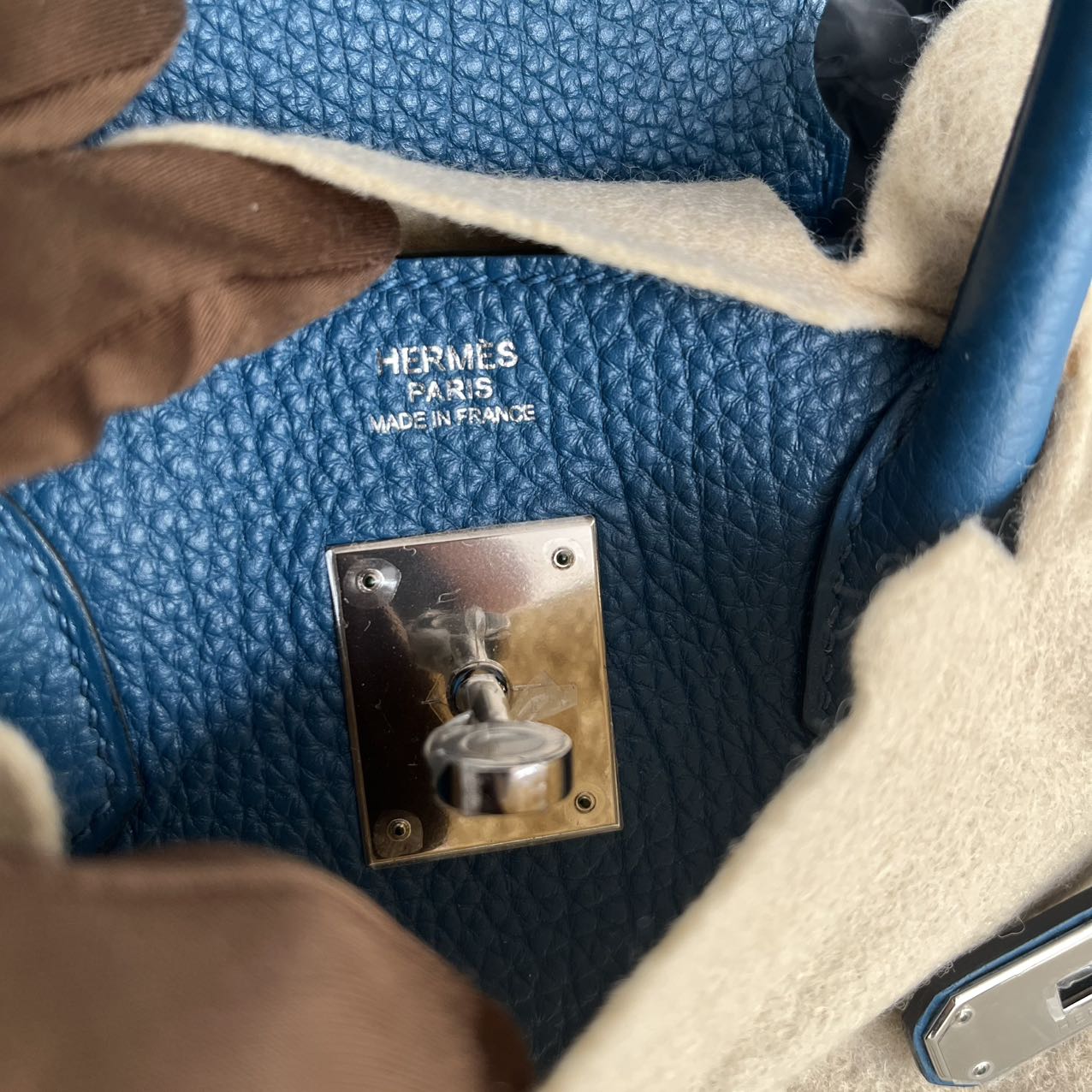 Pre-owned Certified Hermes Birkin 30 Bleu de Galice S7 Togo Leather Silver Hardware, 2015 (T), with dust bag, lock & key