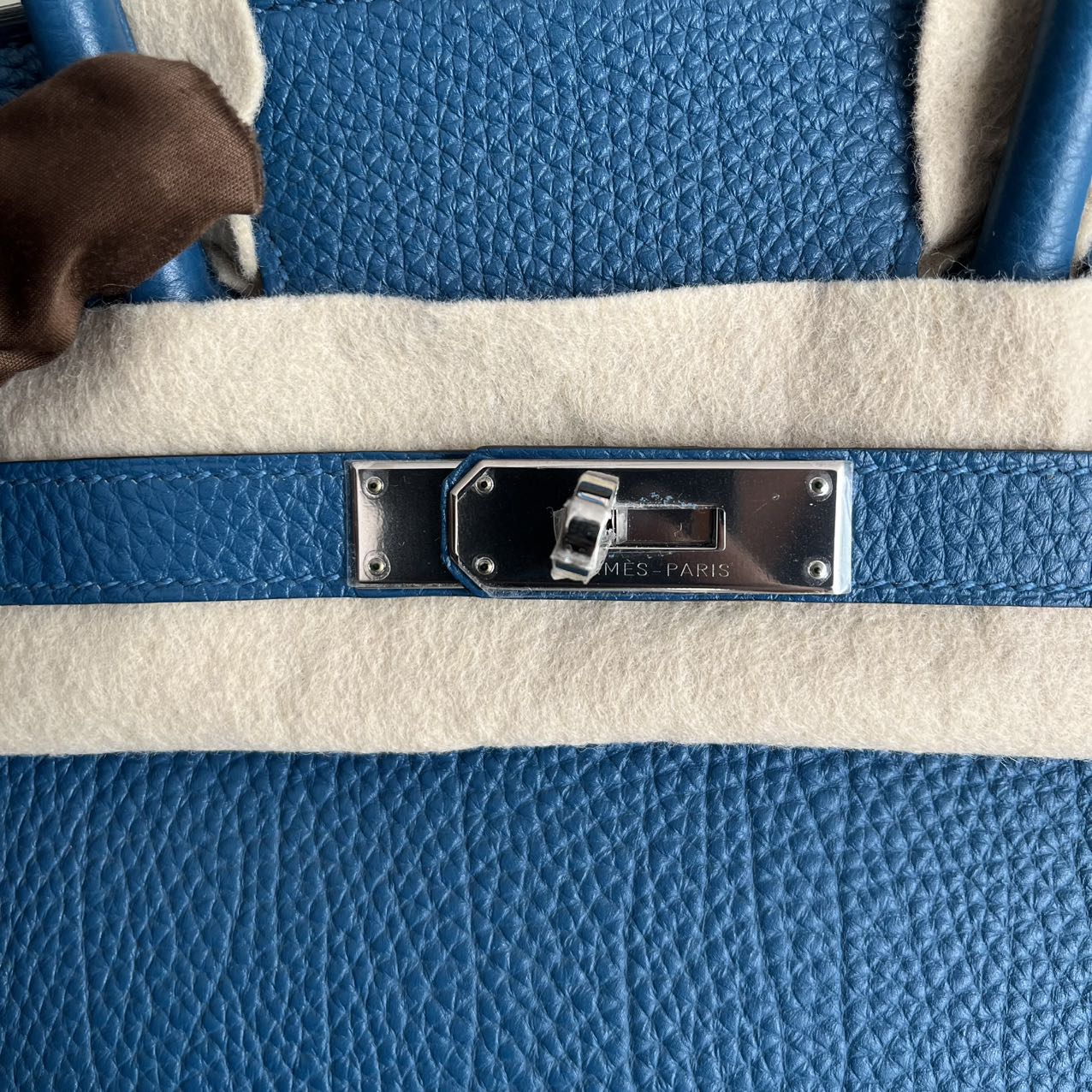 Pre-owned Certified Hermes Birkin 30 Bleu de Galice S7 Togo Leather Silver Hardware, 2015 (T), with dust bag, lock & key