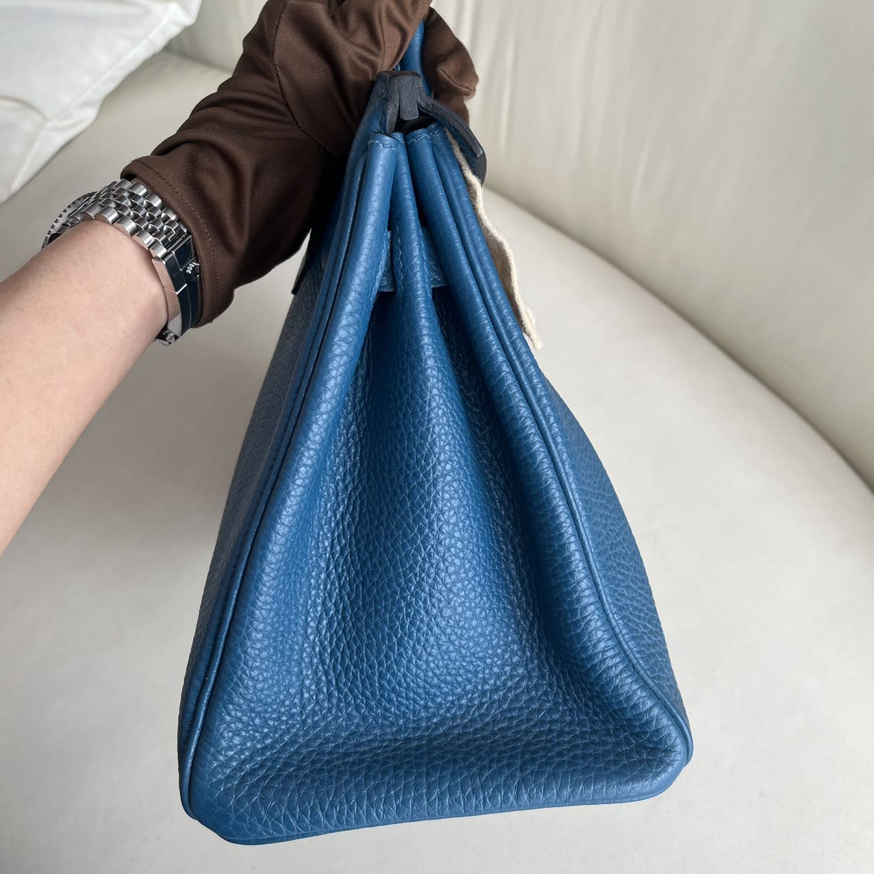 Pre-owned Certified Hermes Birkin 30 Bleu de Galice S7 Togo Leather Silver Hardware, 2015 (T), with dust bag, lock & key