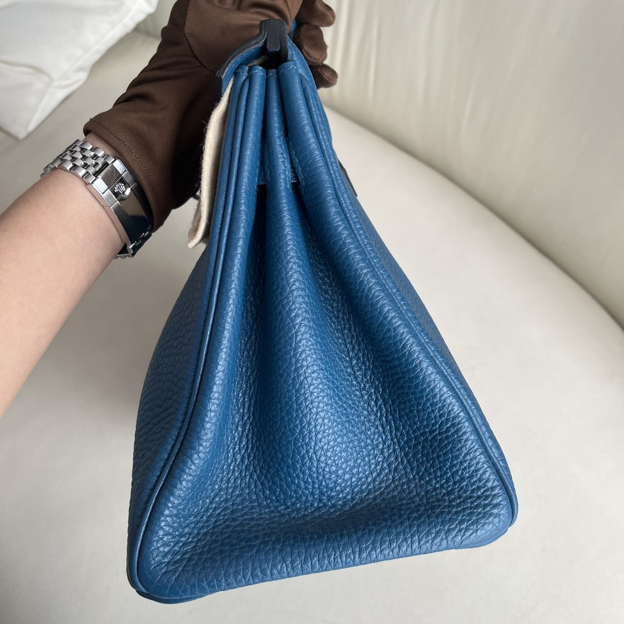 Pre-owned Certified Hermes Birkin 30 Bleu de Galice S7 Togo Leather Silver Hardware, 2015 (T), with dust bag, lock & key