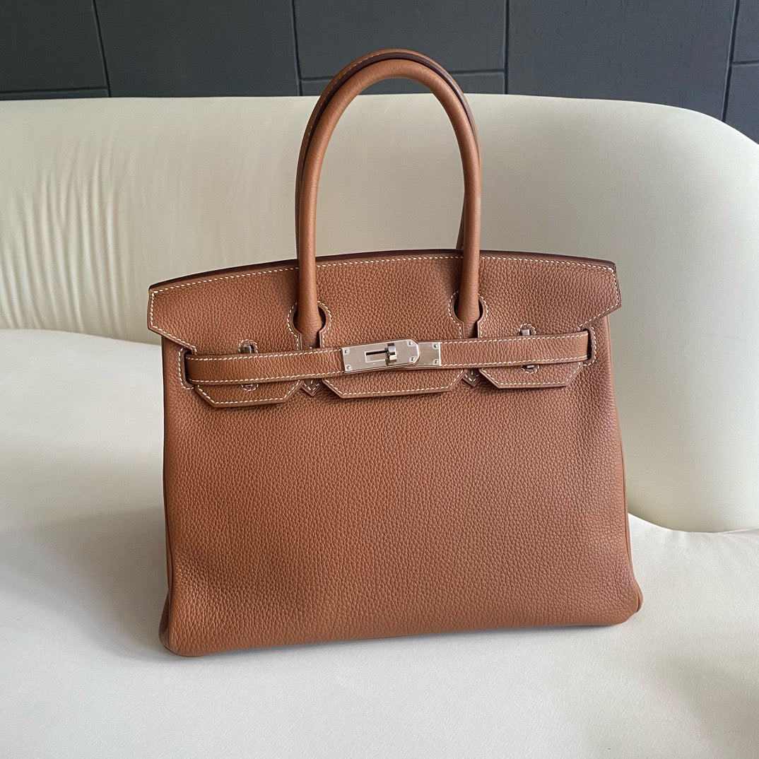 Pre-owned Hermes Birkin 30 Golden Brown Togo with Palladium Hw, 2018, w/ lock&key with clochette, dust bag