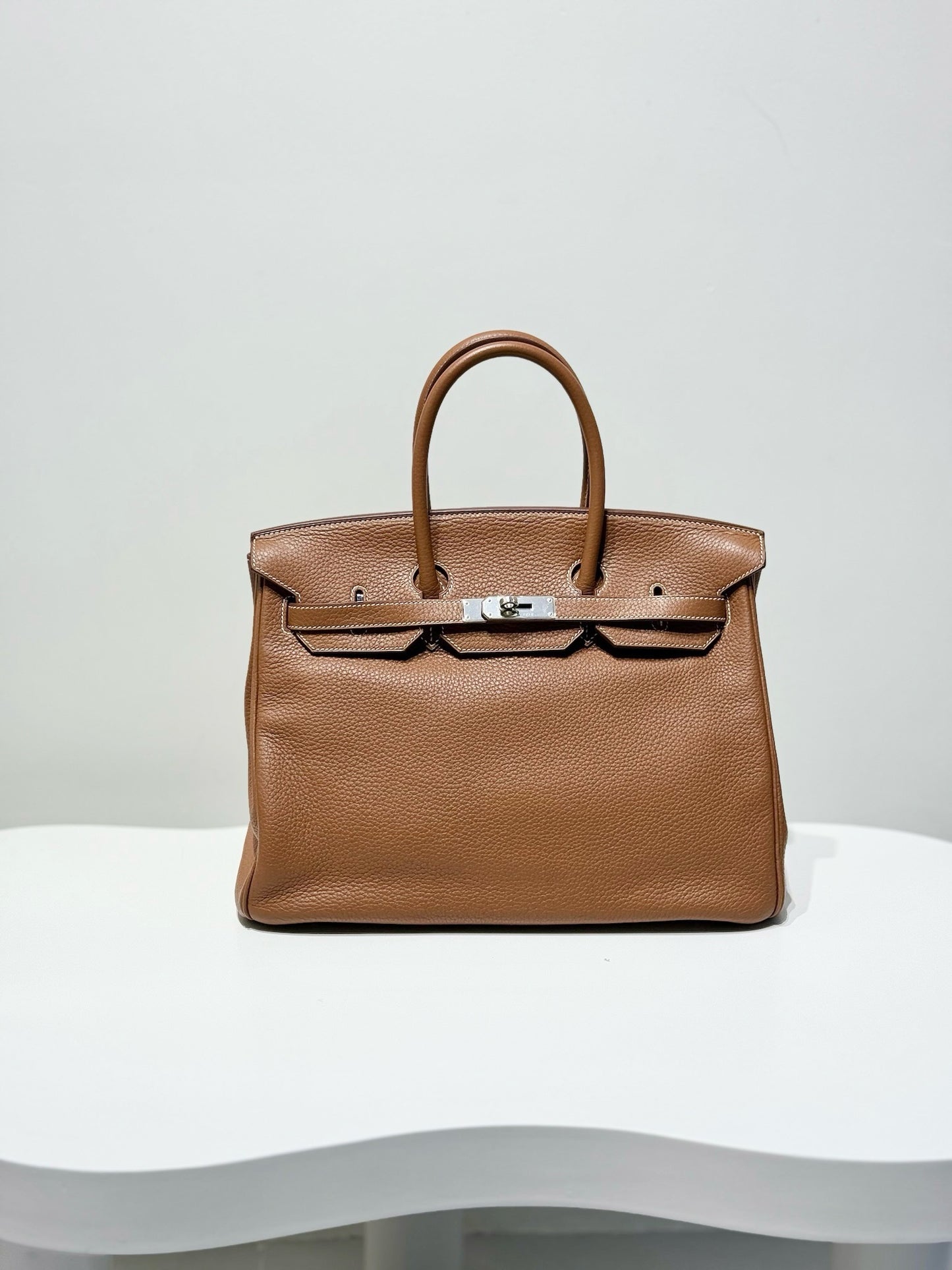 Pre-owned Hermes Birkin 35 Golden Brown Clemence, Palladium hw, 2010, Excellent Condition, Full Set,