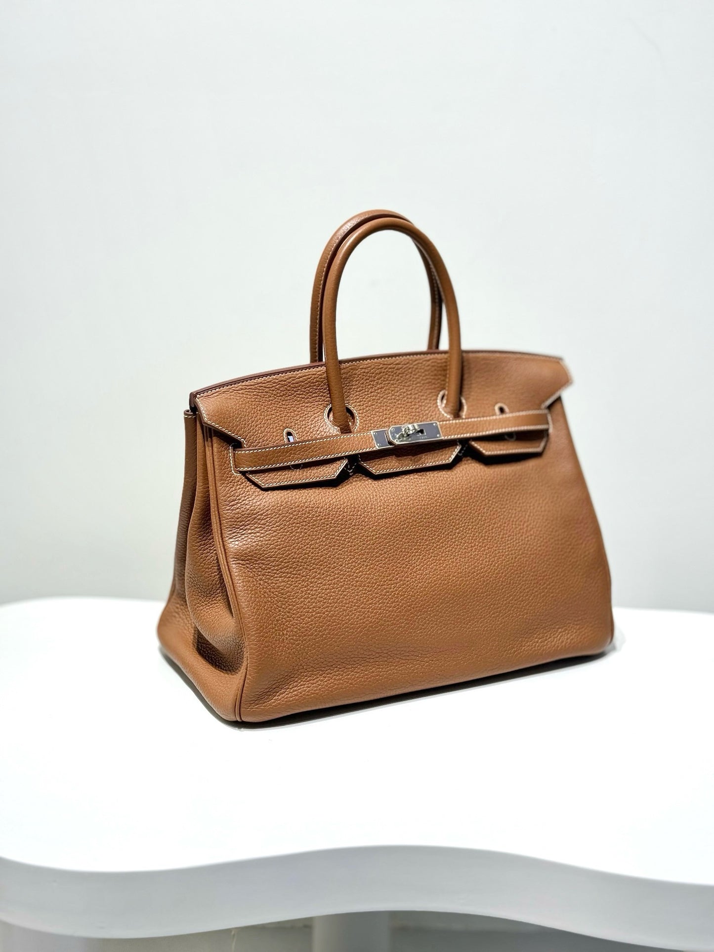 Pre-owned Hermes Birkin 35 Golden Brown Clemence, Palladium hw, 2010, Excellent Condition, Full Set,