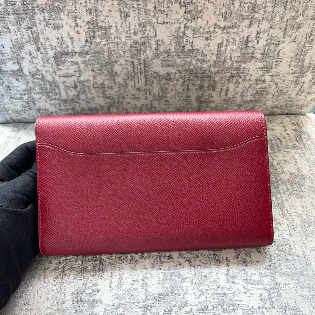 Pre-owned Hermes Constance Long Wallet Burgundy Epsom with Burgundy Clasp